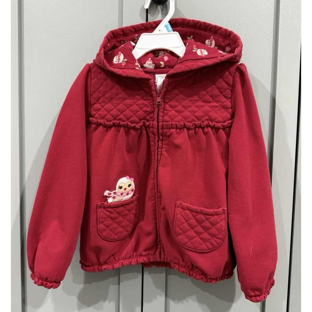 Gymboree Hoodie Red Sweatshirt Jacket 2012 Cozy Owl Line Girl Size 5T-6T Quilted